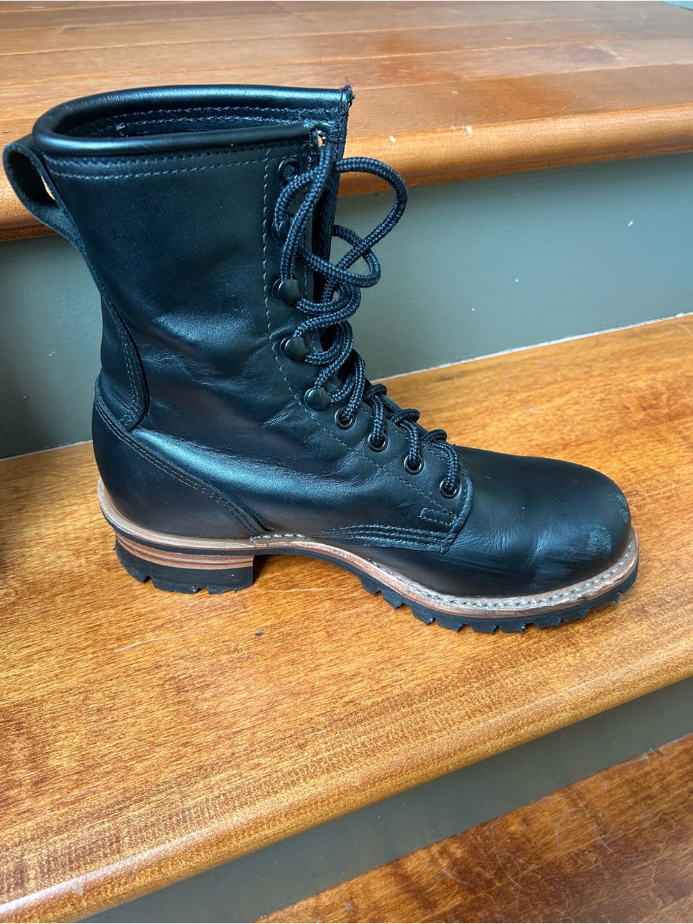Women's Frye Vibram Black Logger Lace Up Combat Moto Boots Size 10M - Picture 5 of 14